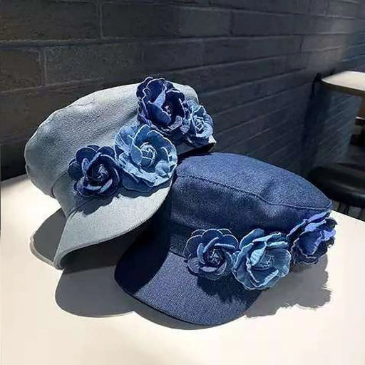 Floral Denim Newsboy Cap