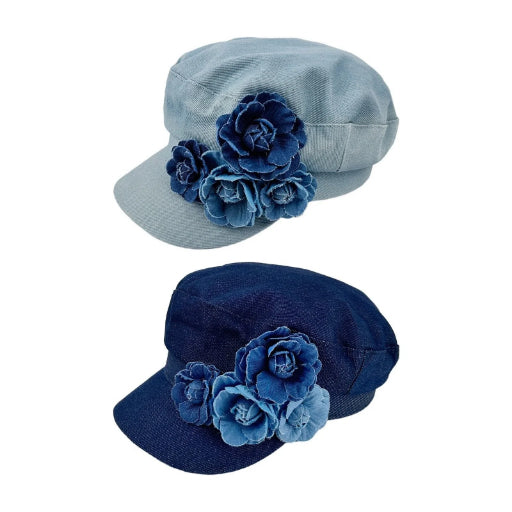 Floral Denim Newsboy Cap